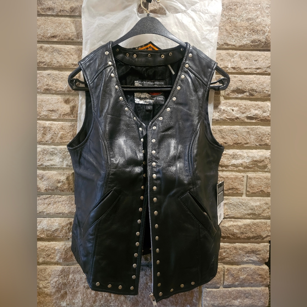 Empress Black Leather Motorcycle Riding Studded Vest